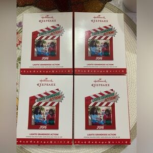 Set of 4 Hallmark 2016 Lights, Grandkids, Action Keepsake Ornaments.